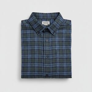 Haggar Men's Navy and Light Blue Plaid Shirt